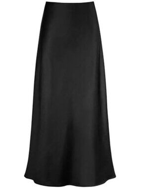 Womens Satin Maxi Skirt High Waisted A Line Long Flowy Elastic Waist Skirt